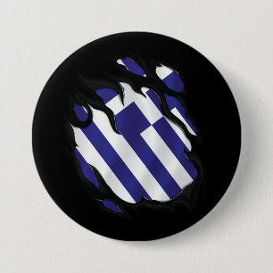 Greece Ripped Flag 3 Inch Round Button