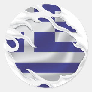Greece Ripped Flag Classic Round Sticker