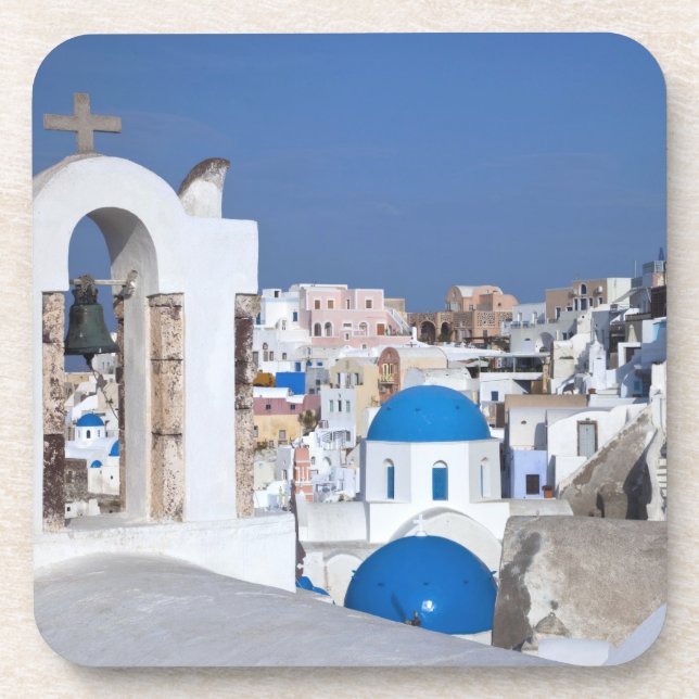 Greece, Santorini. Bell tower and blue domes of 2 Coaster (Front)