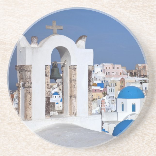 Greece, Santorini. Bell tower and blue domes of 2 Coaster (Front)