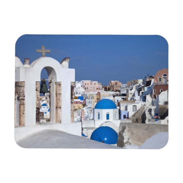 Greece, Santorini. Bell tower and blue domes of 2 Magnet (Horizontal)