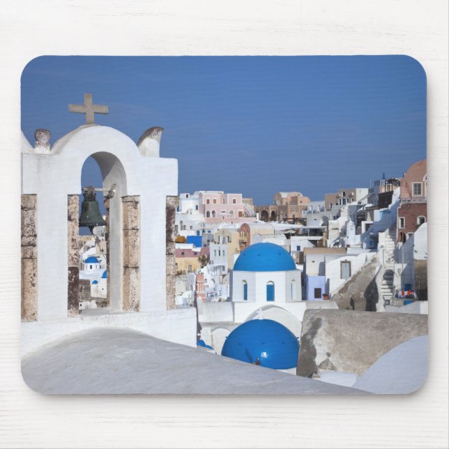 Greece, Santorini. Bell tower and blue domes of 2 Mouse Pad (Front)