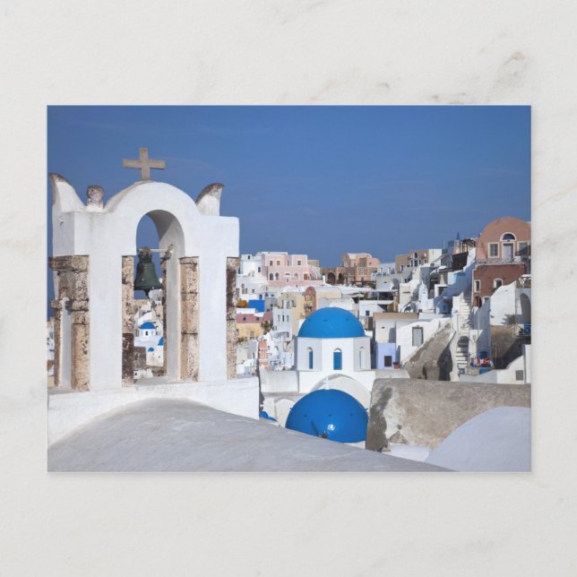 Greece, Santorini. Bell tower and blue domes of 2 Postcard (Front)