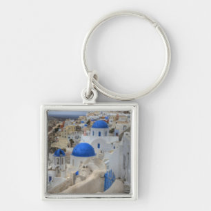 Greece, Santorini. Bell tower and blue domes of 3 Keychain