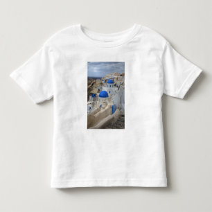 Greece, Santorini. Bell tower and blue domes of 3 Toddler T-shirt