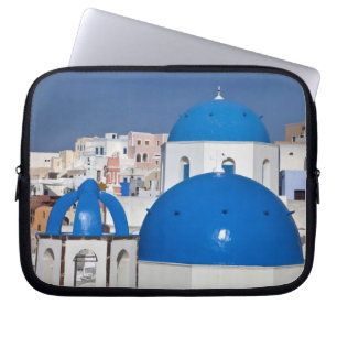 Greece, Santorini. Bell tower and blue domes of Laptop Sleeve
