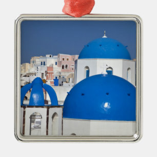 Greece, Santorini. Bell tower and blue domes of Metal Ornament