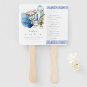 Greece Santorini Watercolor Wedding Custom Hand Fan