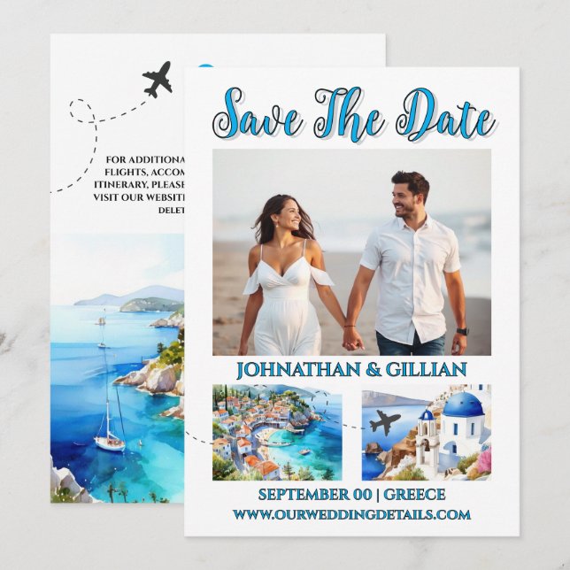 Greece save the date photo destination getaway (Front/Back)
