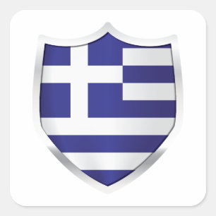 Greece Silver Shield Flag Square Sticker