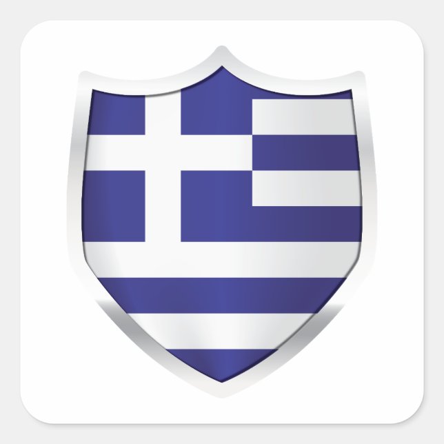 Greece Silver Shield Flag Square Sticker (Front)