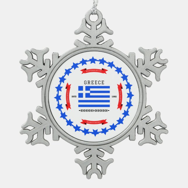Greece Snowflake Pewter Christmas Ornament (Front)