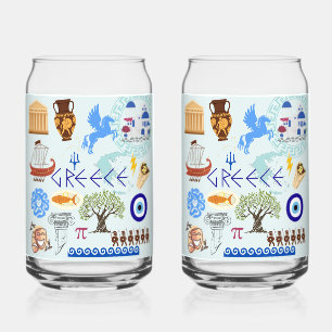 Greece Symbols Travel Lovers Can Glass