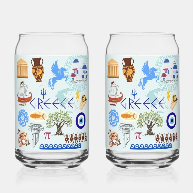 Greece Symbols Travel Lovers Can Glass (Front)