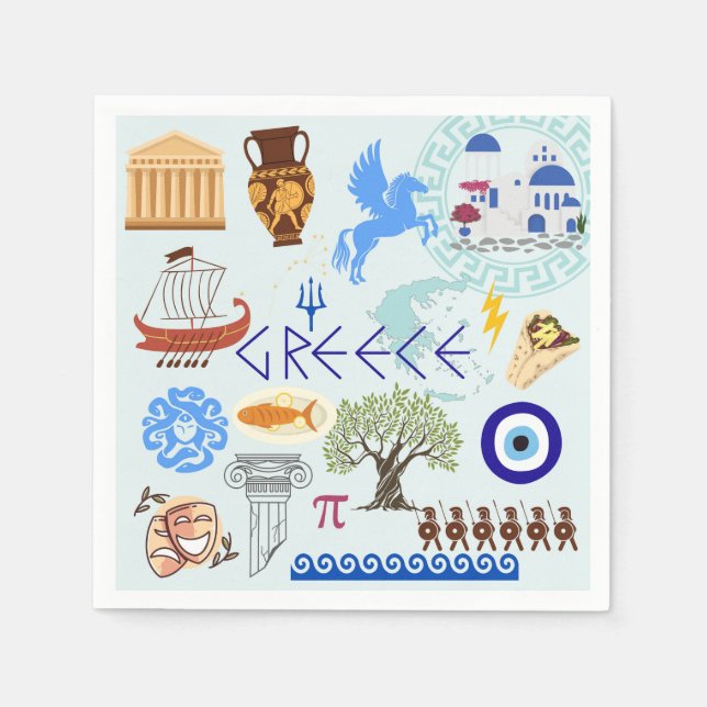 Greece Symbols Travel Lovers Napkin (Front)