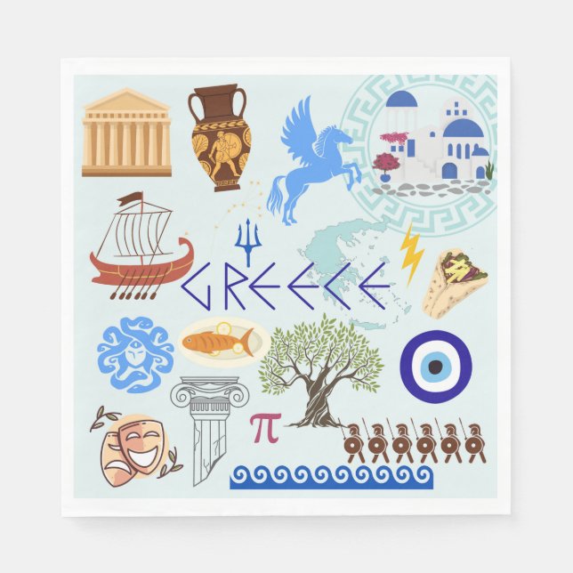 Greece Symbols Travel Lovers Napkin (Front)