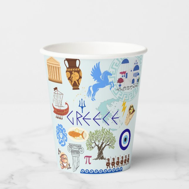 Greece Symbols Travel Lovers Paper Cups (Front)