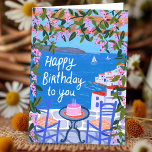 Greece Terrace Views Art Painting Happy Birthday Card<br><div class="desc">Customize this card by adding your own text to the front or inside by clicking "edit design" above. Check my shop for more colours and designs or let me know if you'd like something custom. Thanks for shopping with me!</div>
