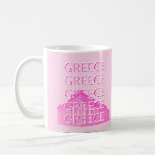 Greece, Travel Art, Pastel Travel Art, Pink Coffee Mug