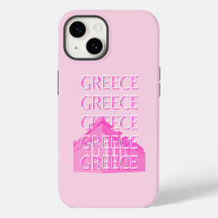 Greece, Travel Art, Pastel Travel Art, Pink iPhone 14 Case