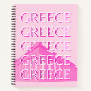Greece, Travel Art, Pastel Travel Art, Pink Notebook