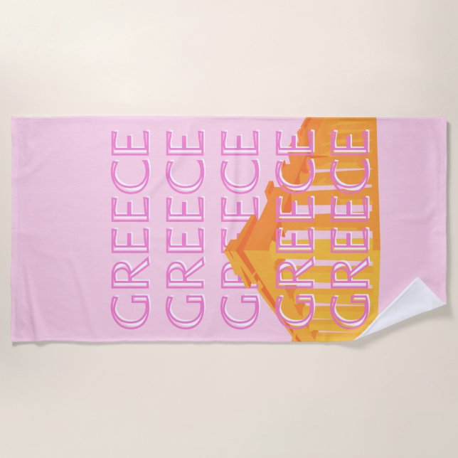 Greece, Travel Art, Pink Beach Towel (Front)