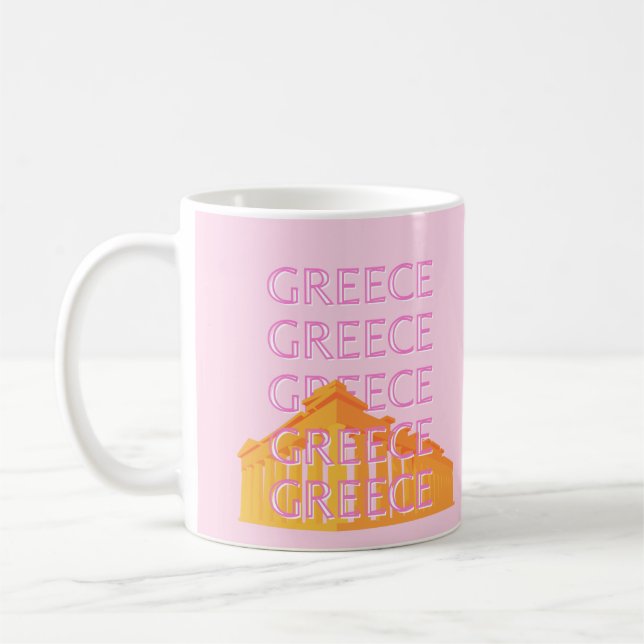 Greece, Travel Art, Pink Coffee Mug (Left)