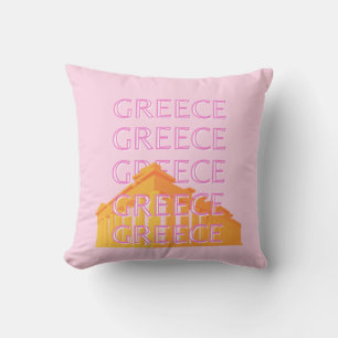 Greece, Travel Art, Pink Throw Pillow