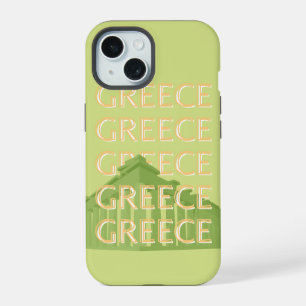 Greece Travel Art, Summer Travel Art, Green iPhone 15 Case