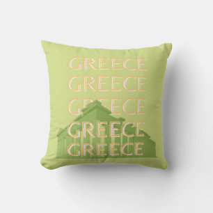 Greece Travel Art, Summer Travel Art, Green Throw Pillow