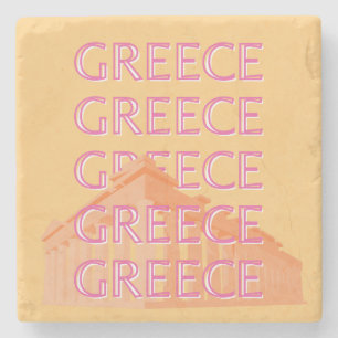 Greece Travel Art, Summer Travel Art, Orange Stone Coaster