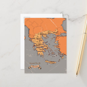 Greece Vintage Counties Map Announcement Postcard