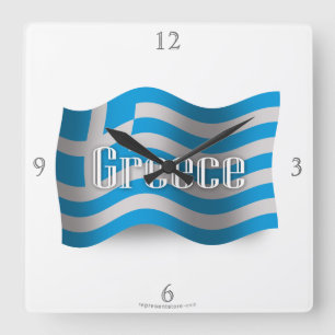 Greece Waving Flag Square Wall Clock