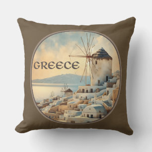 Greece Windmills of Mykonos Throw Pillow