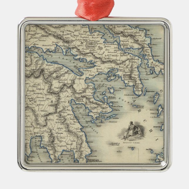 Greece with inset maps of Corfu and Stampalia Metal Ornament (Front)