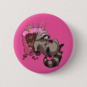 Greedy Raccoon Full of Birthday Cake Cartoon 2 Inch Round Button