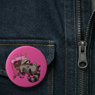 Greedy Raccoon Full of Birthday Cake Cartoon 2 Inch Round Button