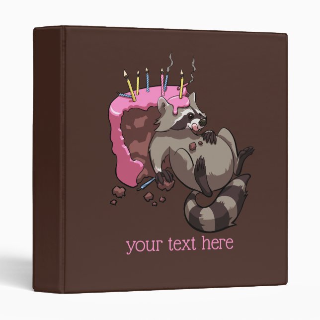 Greedy Raccoon Full of Birthday Cake Cartoon Binder (Front/Spine)