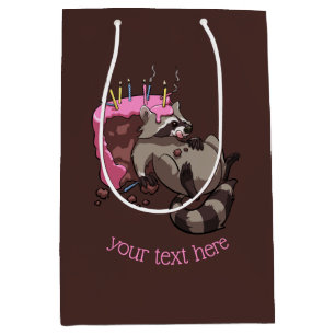 Greedy Raccoon Full of Birthday Cake Cartoon Medium Gift Bag