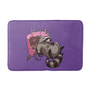 Greedy Racoon Full of Birthday Cake Cartoon Bath Mat