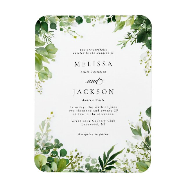 Greeen Branches Border Wedding Magnet (Vertical)