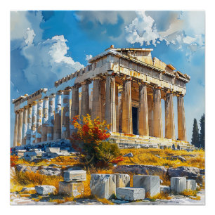 Greek Acropolis Watercolor Travel Landmarks Poster