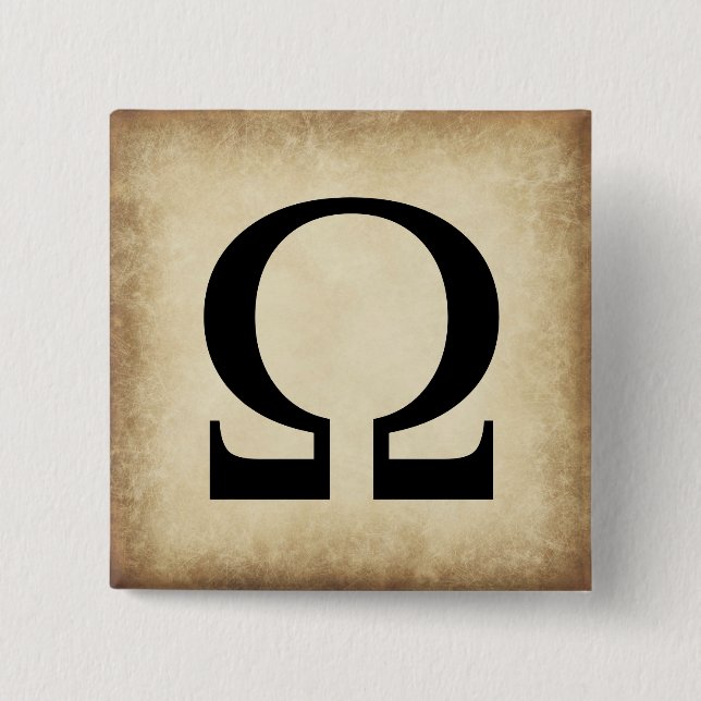 Greek Alphabet Letter Omega 2 Inch Square Button (Front)