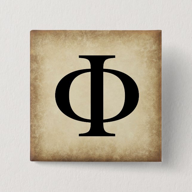 Greek Alphabet Letter Phi 2 Inch Square Button (Front)