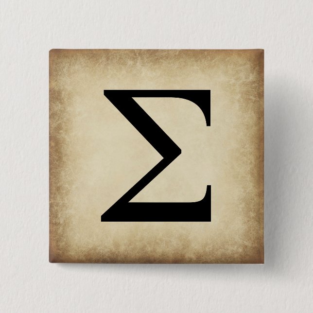 Greek Alphabet Letter Sigma 2 Inch Square Button (Front)
