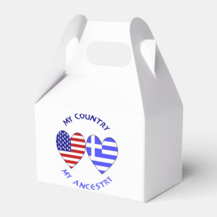 Greek and USA Flags Hearts Country Ancestry Favor Box