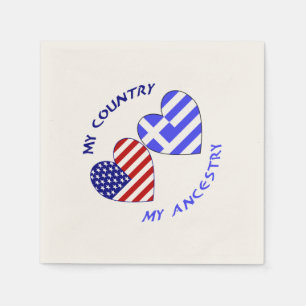 Greek and USA Flags Hearts Country Ancestry Napkin