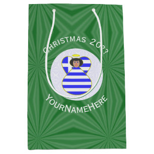 Greek Angel Black Hair Christmas Flag Personalized Medium Gift Bag