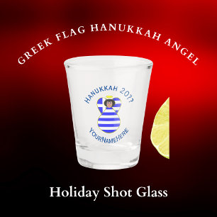 Greek Angel Black Hair Hanukkah Flag Personalized Shot Glass
