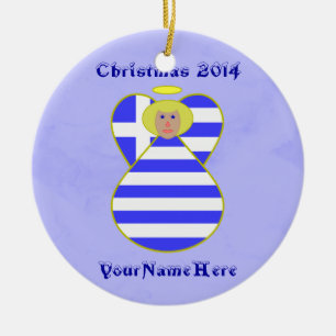 Greek Angel Flag Blonde Hair Ceramic Ornament